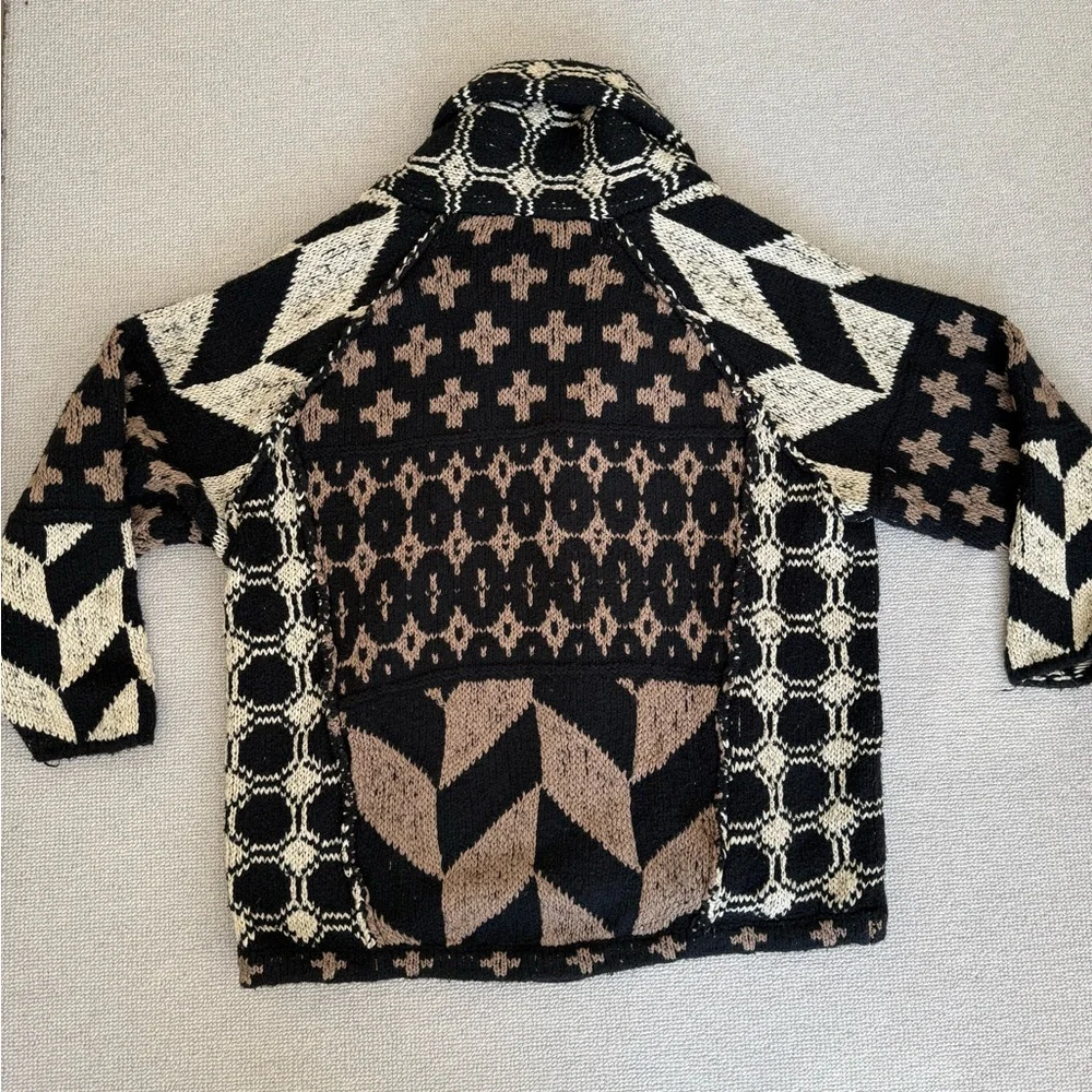 Free People Cardigan Sweater Bright & Optimistic Black Cream Brown Chunky - Picture 5 of 7